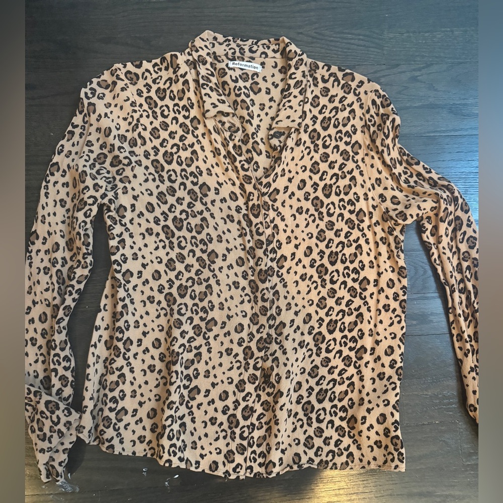 Reformation Leopard Print Blouse - Tan and Black